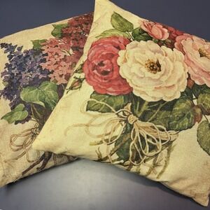 Floral Decorative Throw Pillows Set Of 2 Square 16"‎ Shabby Chic Cottage Core
